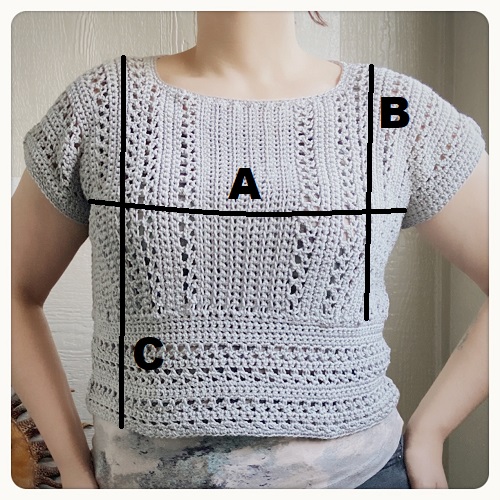 crochet garment schematic for sizing a crochet top