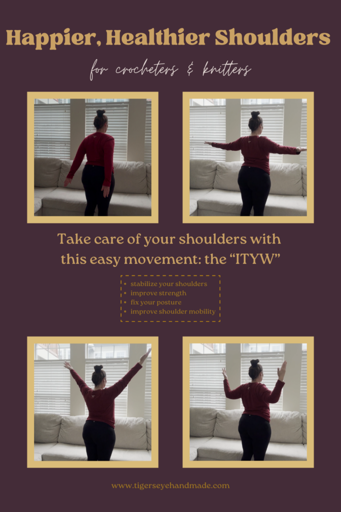 how to take care of your shoulders for crocheters and knitters, the ityw exercise